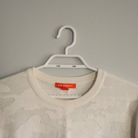 Joe Fresh Women's Sz 1X White Camouflage Crewneck Ribbed Knit Stretch Sweater - Picture 4 of 10